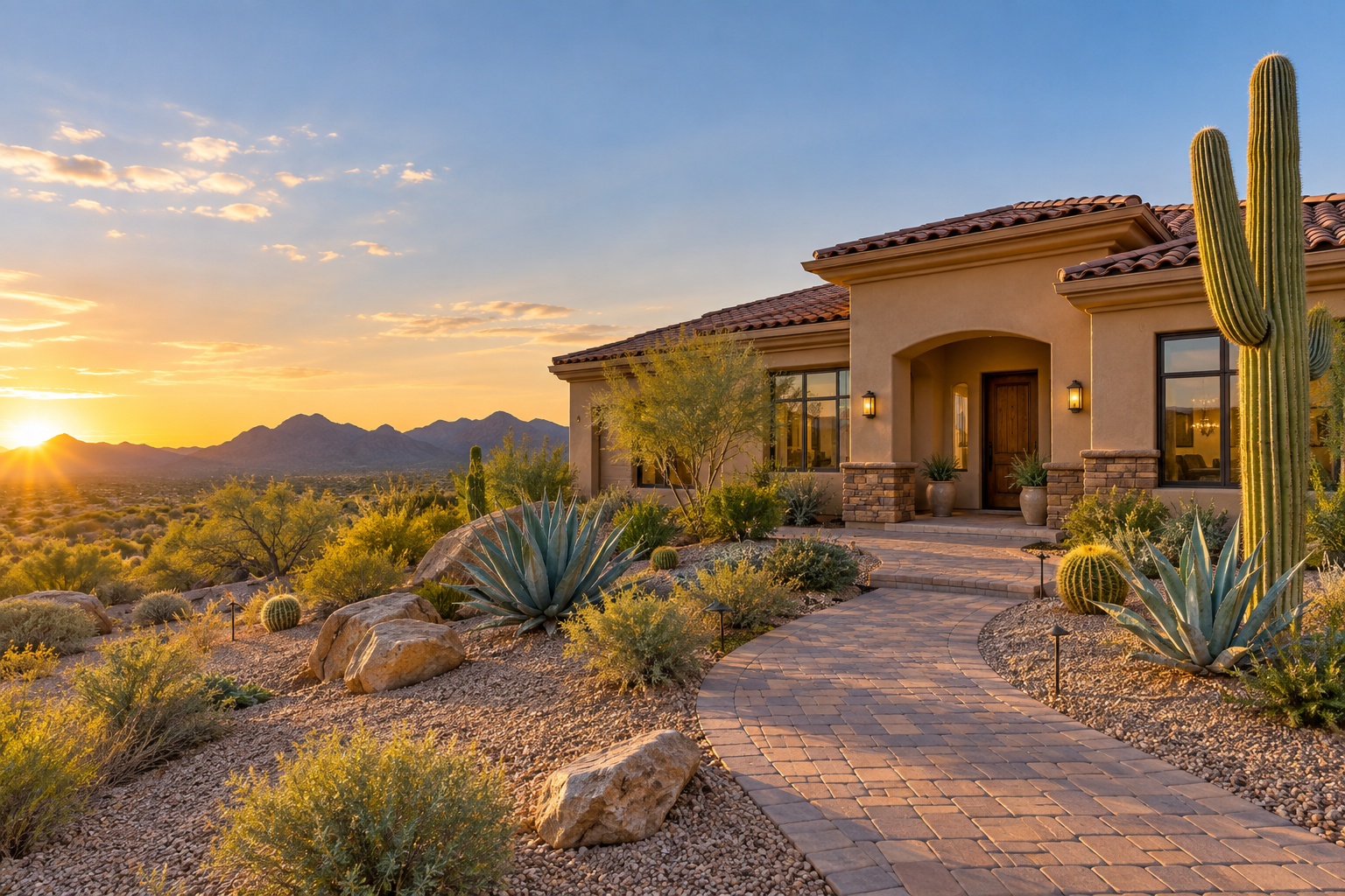 Desert landscaping surrounding an Arizona home