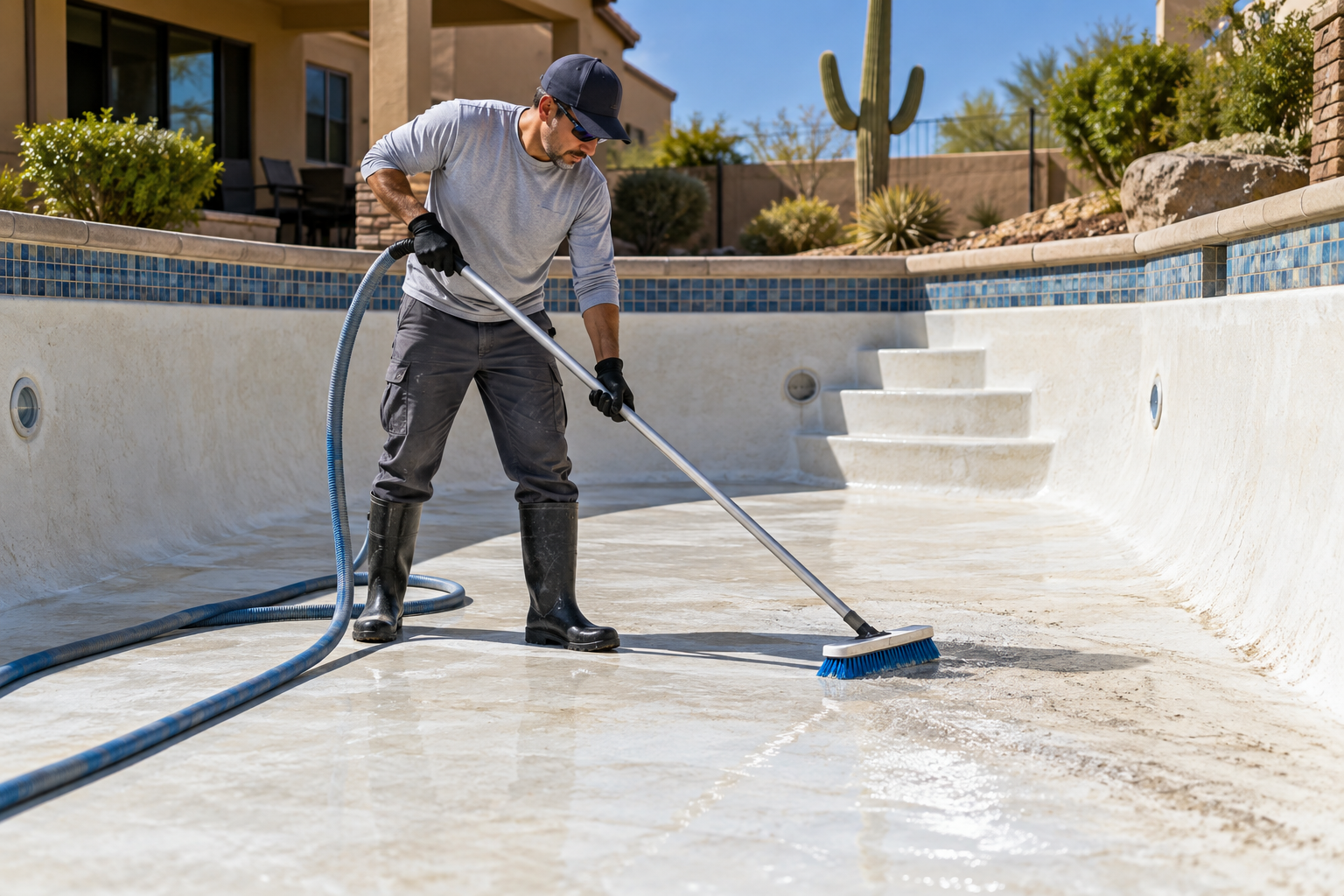 Surface cleaning of a drained residential pool