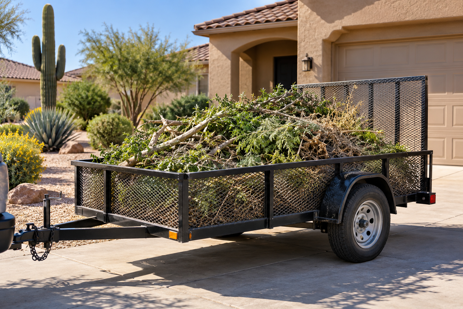 Yard debris loaded for haul-away at an Arizona property