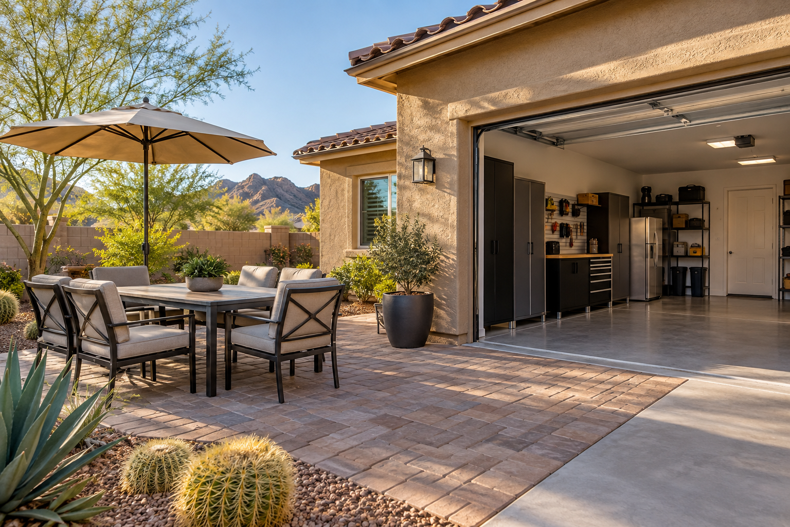 Clean patio and residential garage at an Arizona home