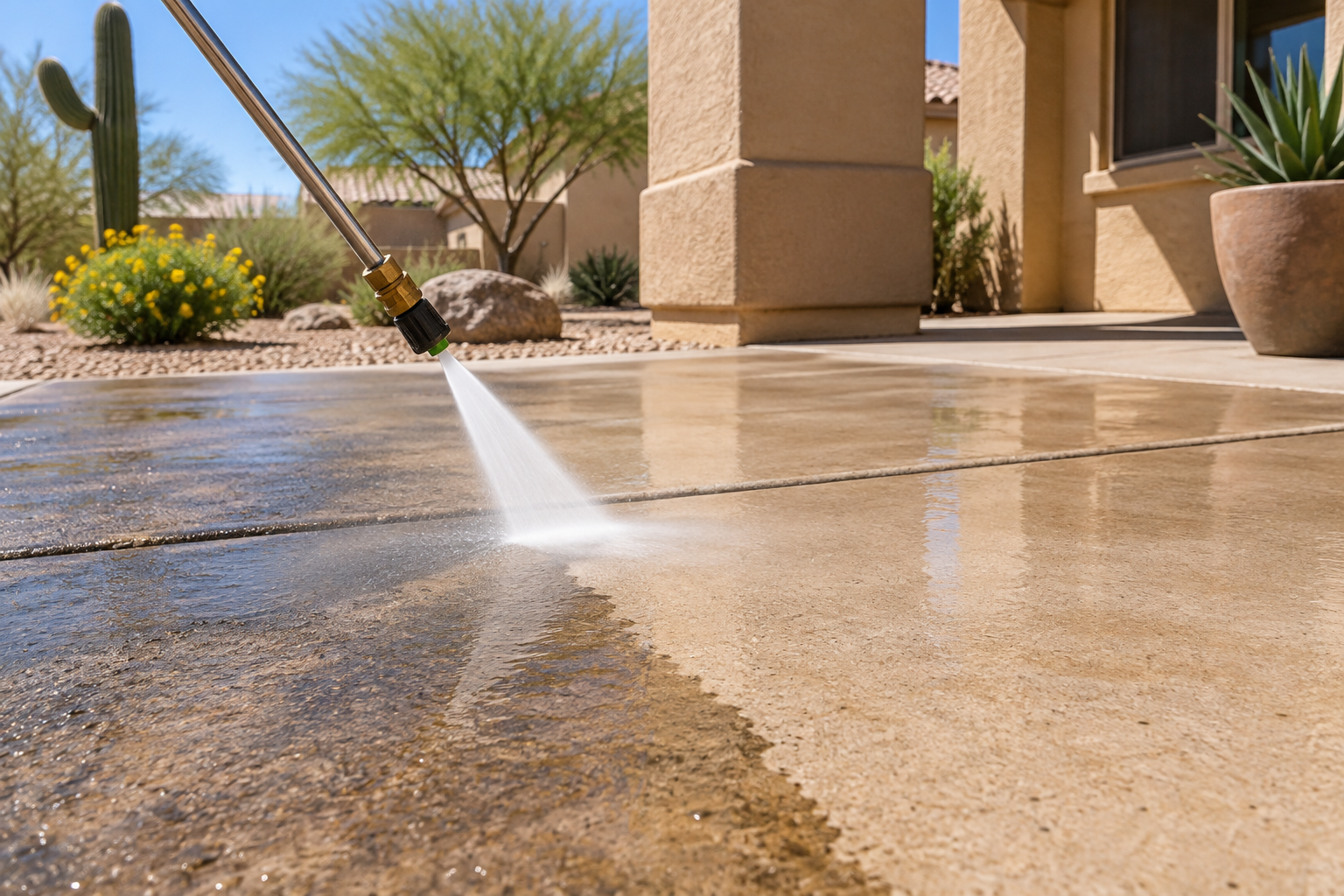 Pressure washing an outdoor patio surface